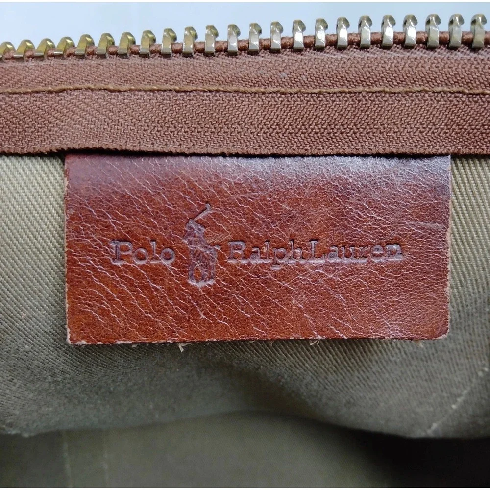 Polo Ralph Lauren Vintage‎ Plaid Duffle Bag Brown Canvas Leather Trim Large